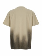 Purple Brand Beige Crewneck T-shirt With Logo Print On The Front And Faded Effect In Cotton Man