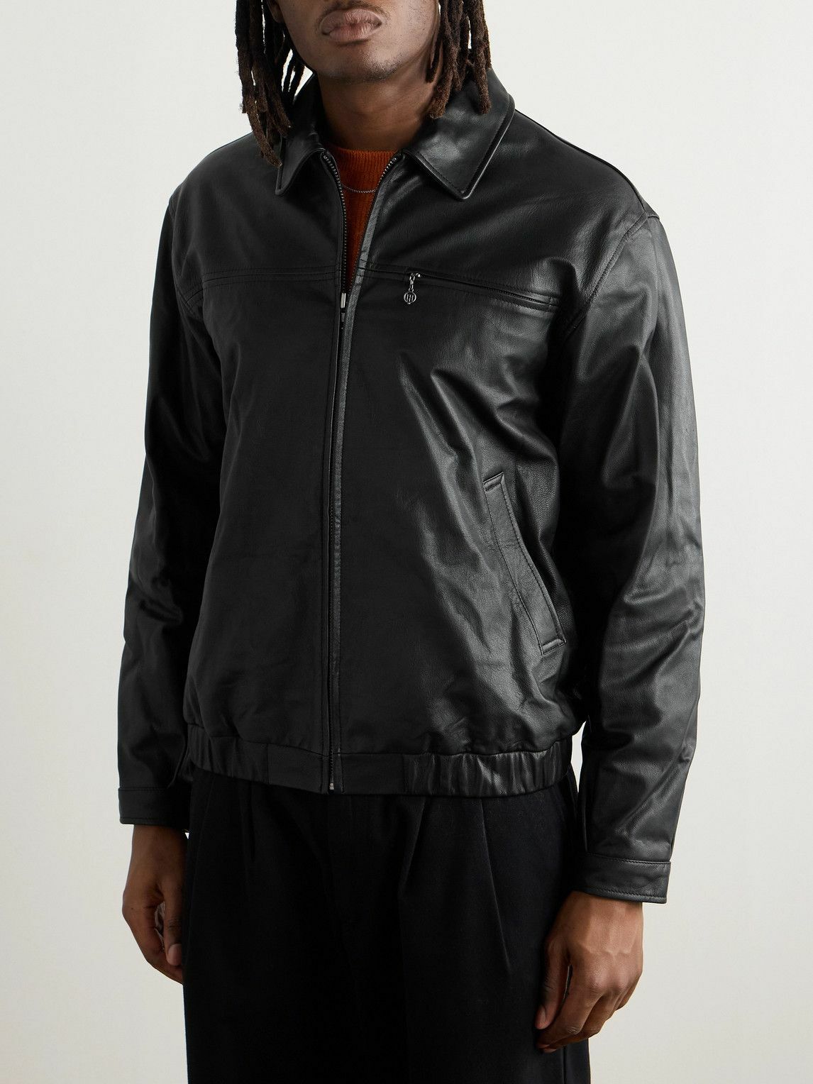 thisisneverthat - Panelled Leather Harrington Jacket - Black