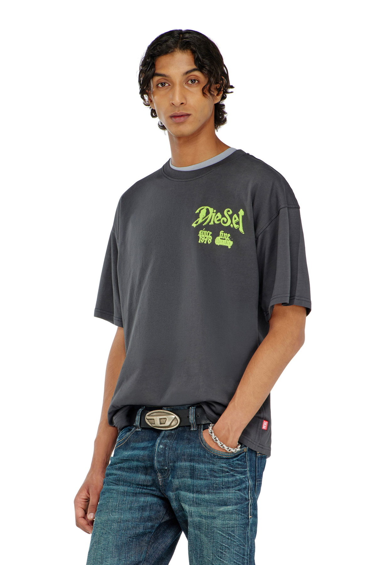 Diesel Faded tank top with puffy Oval D - T-Shirts Mens in Black