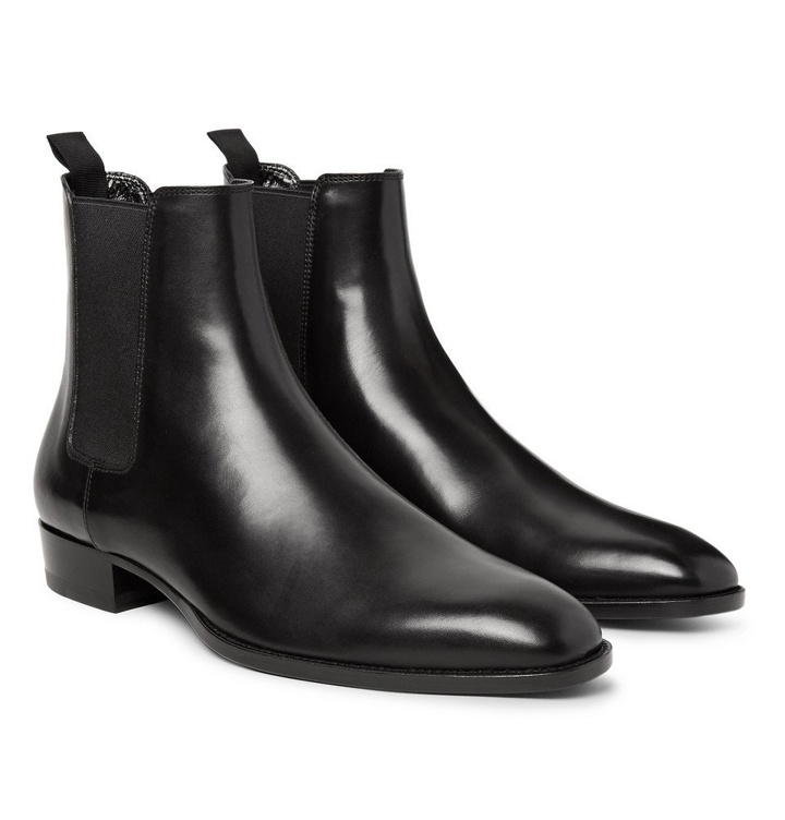 Photo: Saint Laurent - Polished-Leather Chelsea Boots - Men - Black