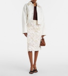Plan C Embellished cotton drill midi skirt