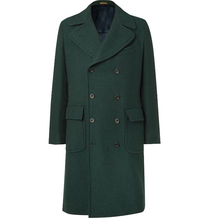 Photo: Rubinacci - Slim-Fit Double-Breasted Wool and Cashmere-Blend Twill Overcoat - Green