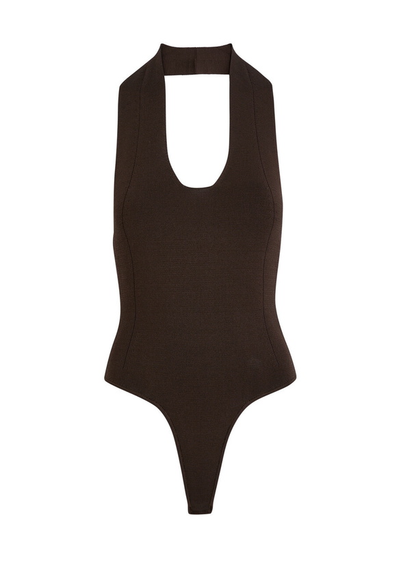 Photo: Khaite Toto Halterneck Stretch-knit Bodysuit Brown