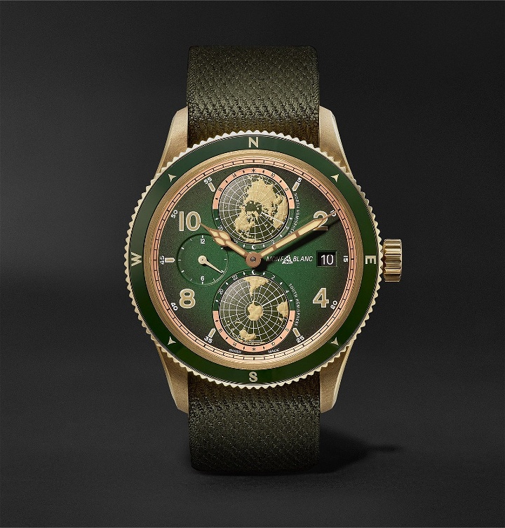 Photo: MONTBLANC - 1858 Géosphère Limited Edition Automatic 42mm Bronze and NATO Watch, Ref. No. 119909 - Green