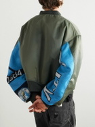SAINT MXXXXXX - Distressed Padded Jacquard-Panelled Nylon Bomber Jacket - Green