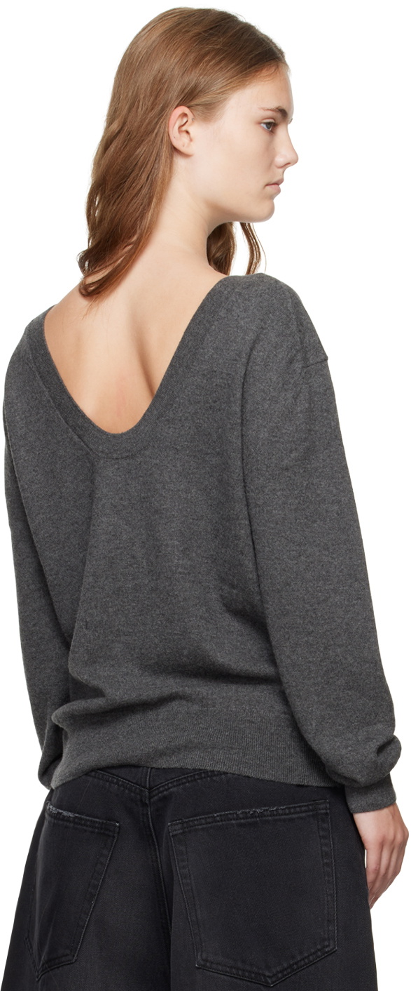 We11done Gray Deep V-Neck Sweater