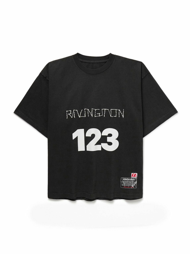Photo: RRR123 - Logo-Print Embroidered Cotton-Jersey T-Shirt - Black