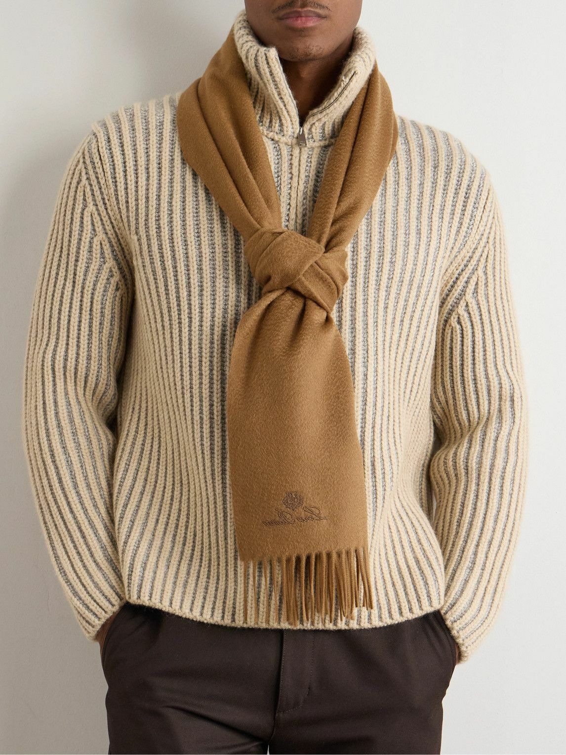 Loro Piana - Logo-Embroidered Fringed Cashmere Scarf Loro Piana