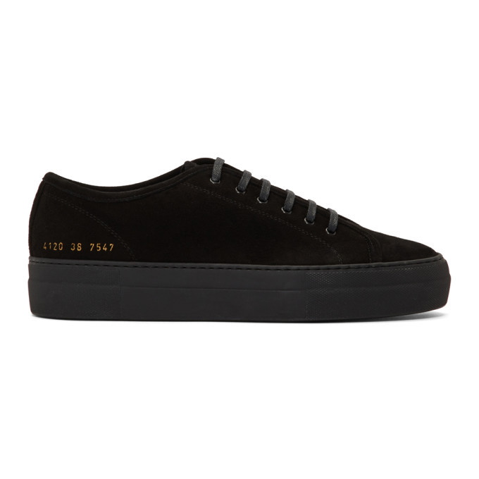 Photo: Woman by Common Projects Black Shearling Tournament Low Sneakers