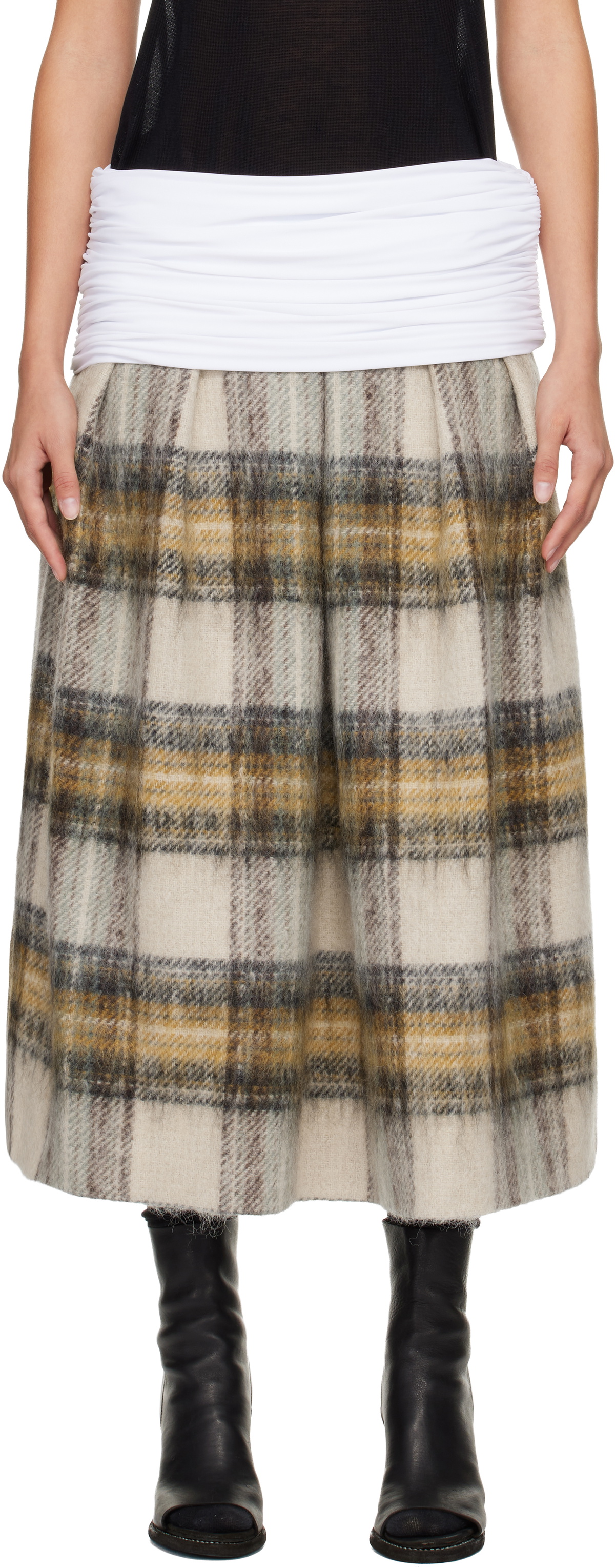 Stefan Cooke White & Gray Elastic Waist Midi Skirt