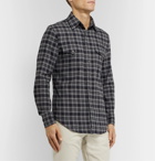TOM FORD - Mickey Slim-Fit Checked Cotton-Flannel Western Shirt - Blue