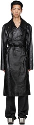 Rick Owens Black Leather Performa Trench Coat