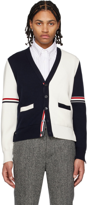 Photo: Thom Browne Navy & White Paneled Cardigan