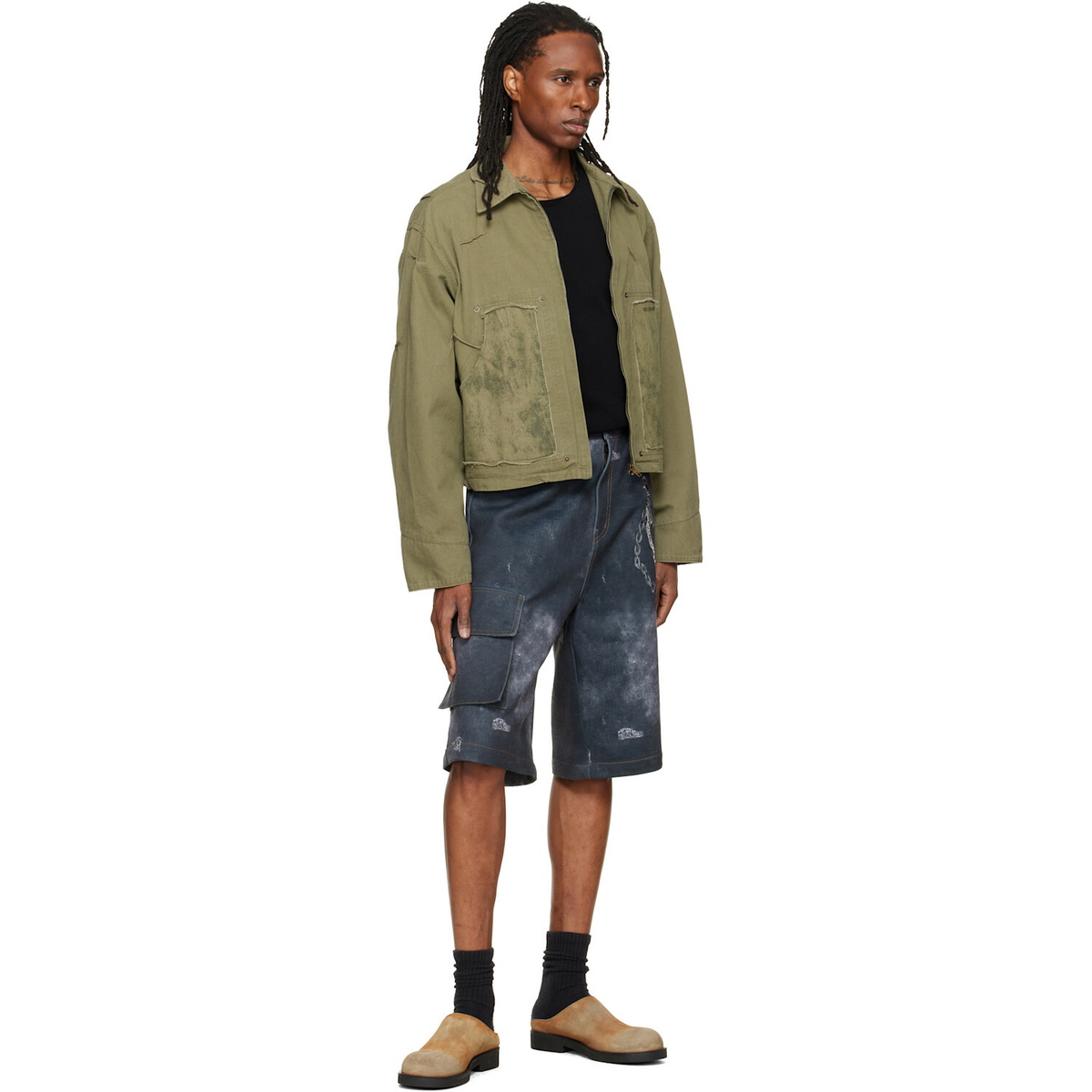 We11done Black Trompe L'Oeil Cargo Shorts