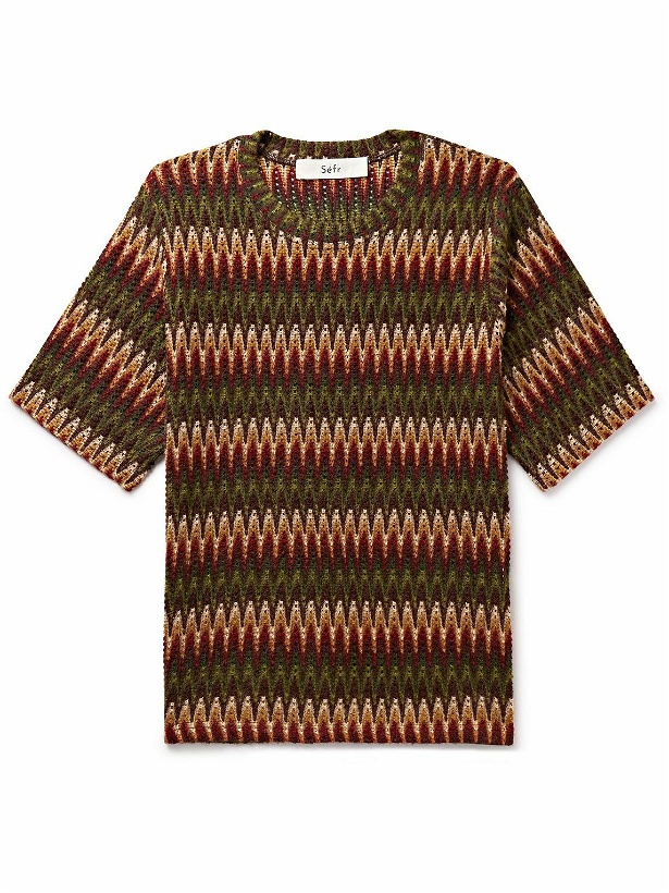 Photo: Séfr - Subzi Striped Open-Knit T-Shirt - Brown
