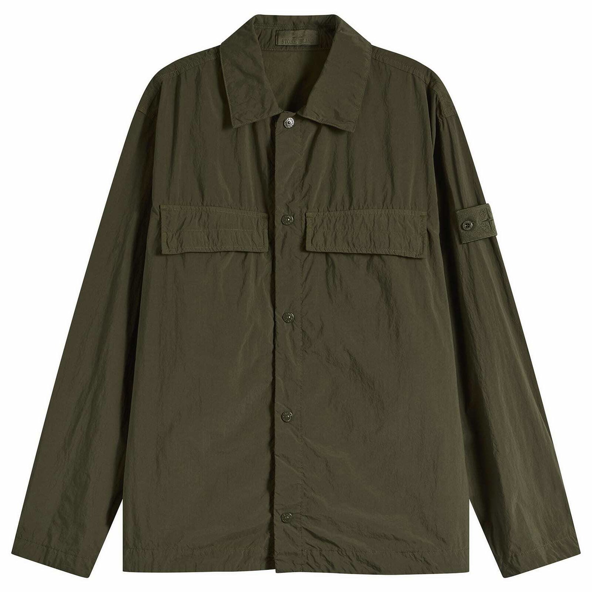 Stone Island Men's Ghost Nylon Smerigliato Shirt Jacket in Military Green