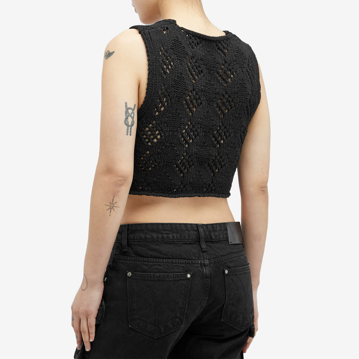 OPEN YY Women's Argyle Pointelle Knit Vest in Black
