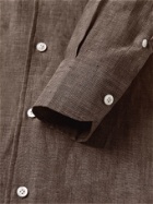 DE PETRILLO - Grandad-Collar Slub Linen Shirt - Brown