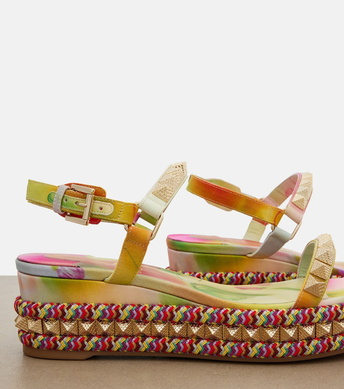 Christian Louboutin Pyra Clou studded floral espadrille wedges