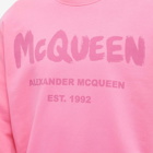 Alexander McQueen Men's Graffiti Print Crew Sweat in Sugar Pink/Pink
