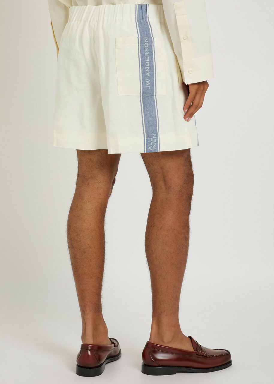 JW Anderson Jersey Striped Jacquard Linen Shorts Off White