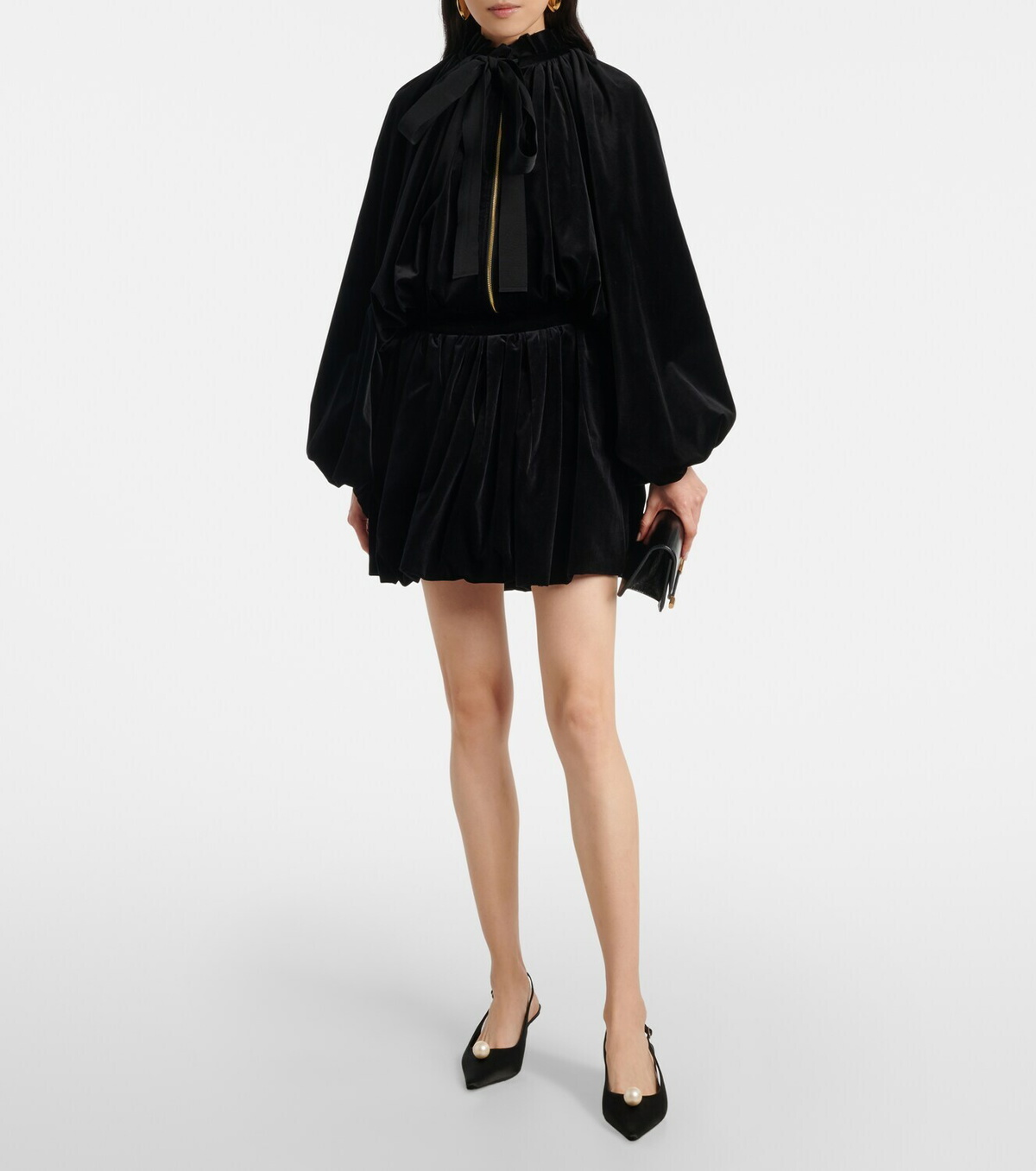 Patou Bow-detail cotton-blend velvet jacket