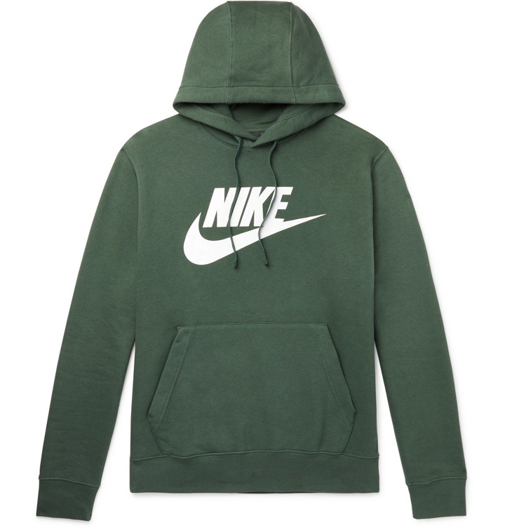 Photo: NIKE - Sportswear Club Logo-Print Fleece-Back Cotton-Blend Jersey Hoodie - Green