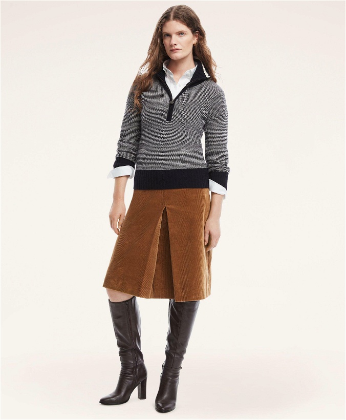 Photo: Brooks Brothers Women's Lambswool Half-Zip Sweater | Navy/Cream