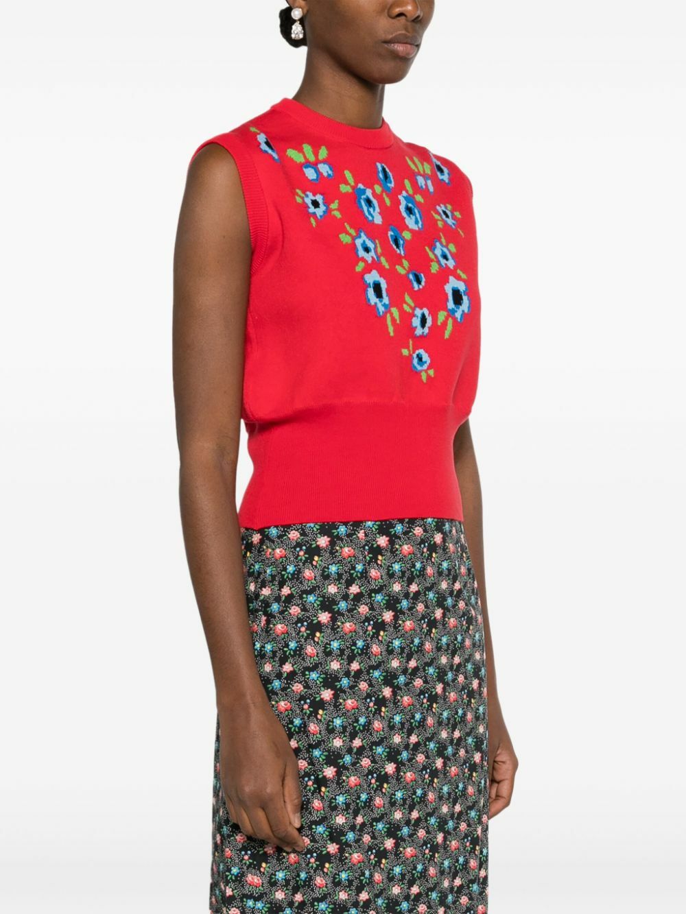 Molly Goddard Red Rosie Floral-Jacquard Cotton Vest