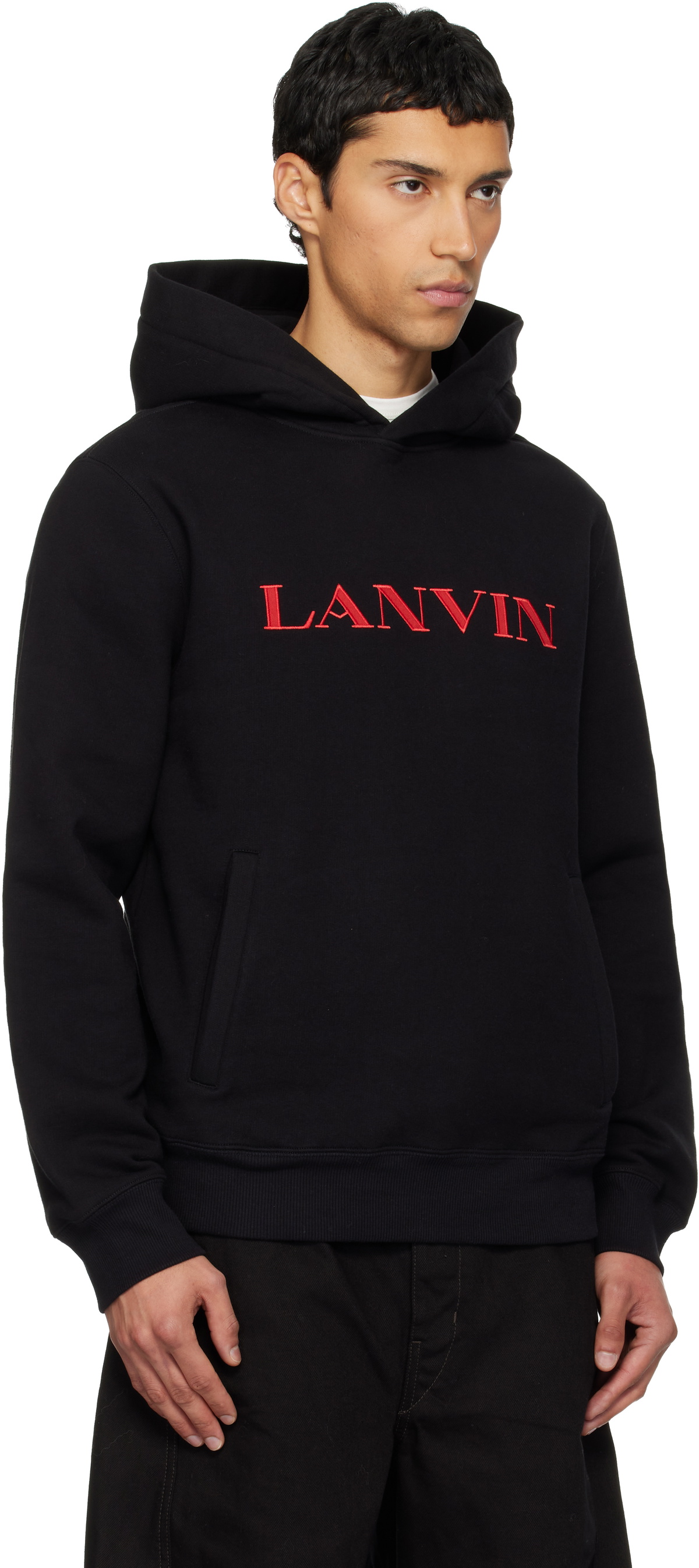 Lanvin Black 'Lanvin' Embroidered Cotton Hoodie
