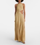 Roberto Cavalli Cutout ribbed-knit sheer lamé gown