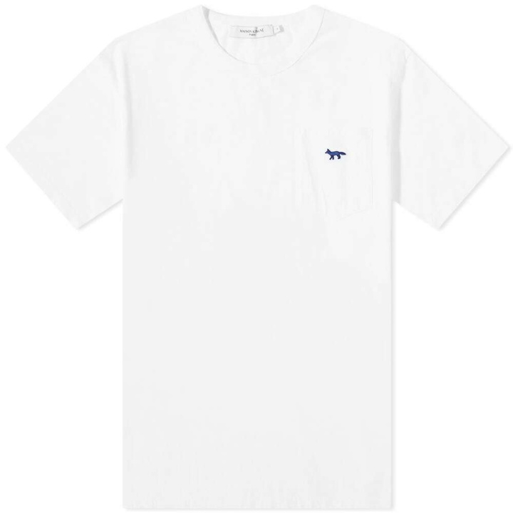 Photo: Maison Kitsuné Men's Navy Fox Patch Classic Pocket T-Shirt in White