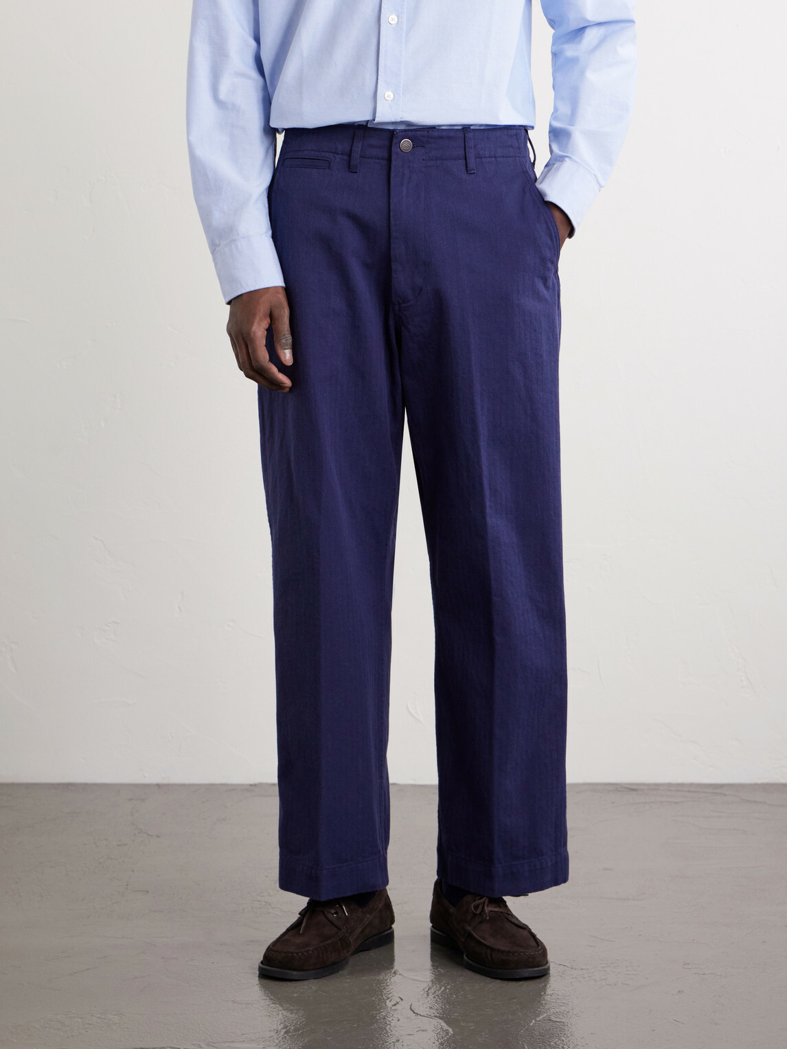 Beams Plus - Straight-Leg Herringbone Cotton Trousers - Blue