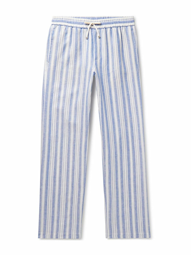 Photo: Loro Piana - Heirai Straight-Leg Striped Linen Drawstring Trousers - Blue