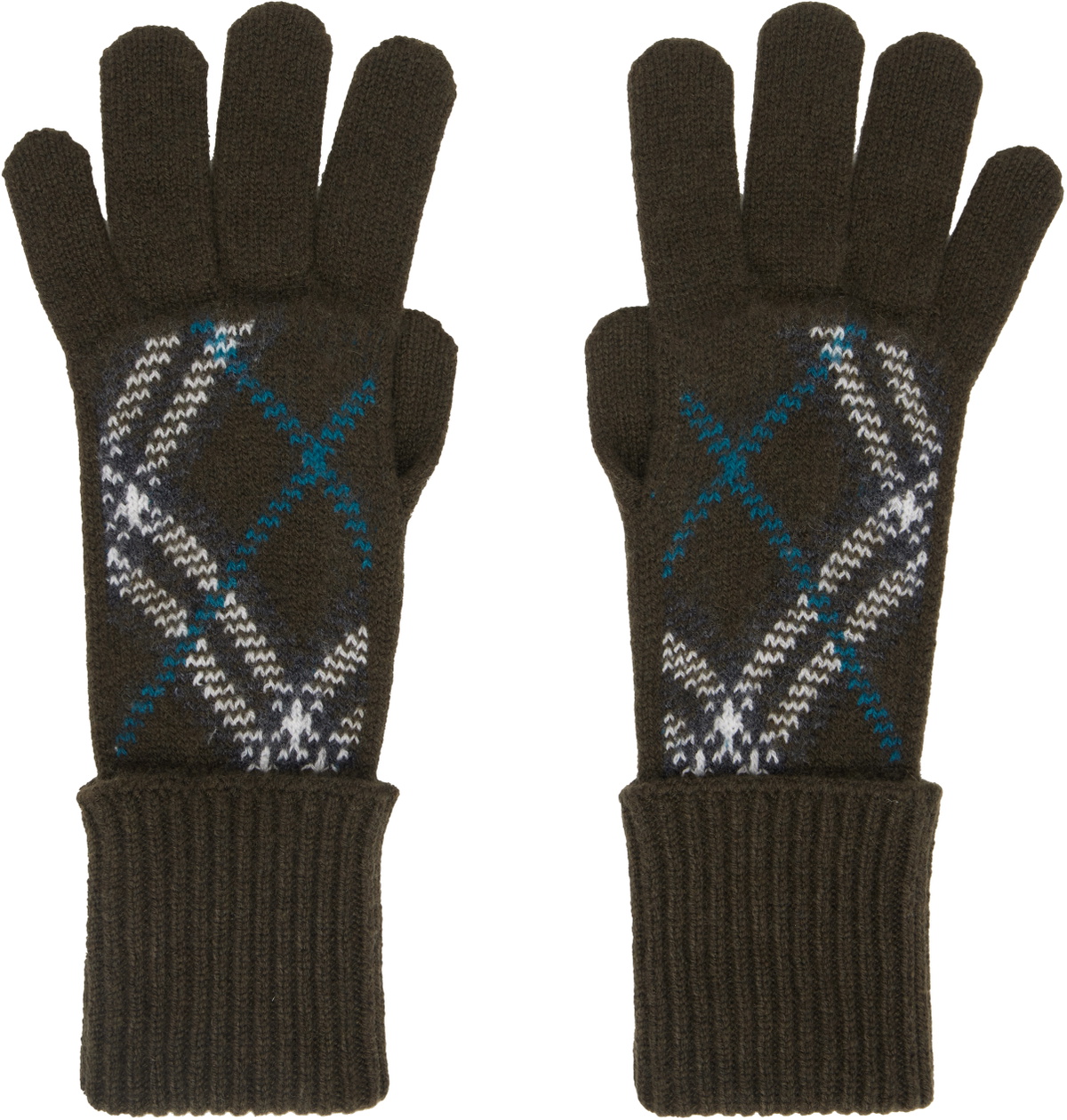Burberry Khaki Check Cashmere Blend Gloves