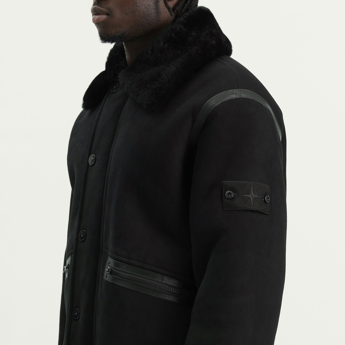 Stone Island Men's Ghost Suede Sheepskin Jacket in Black