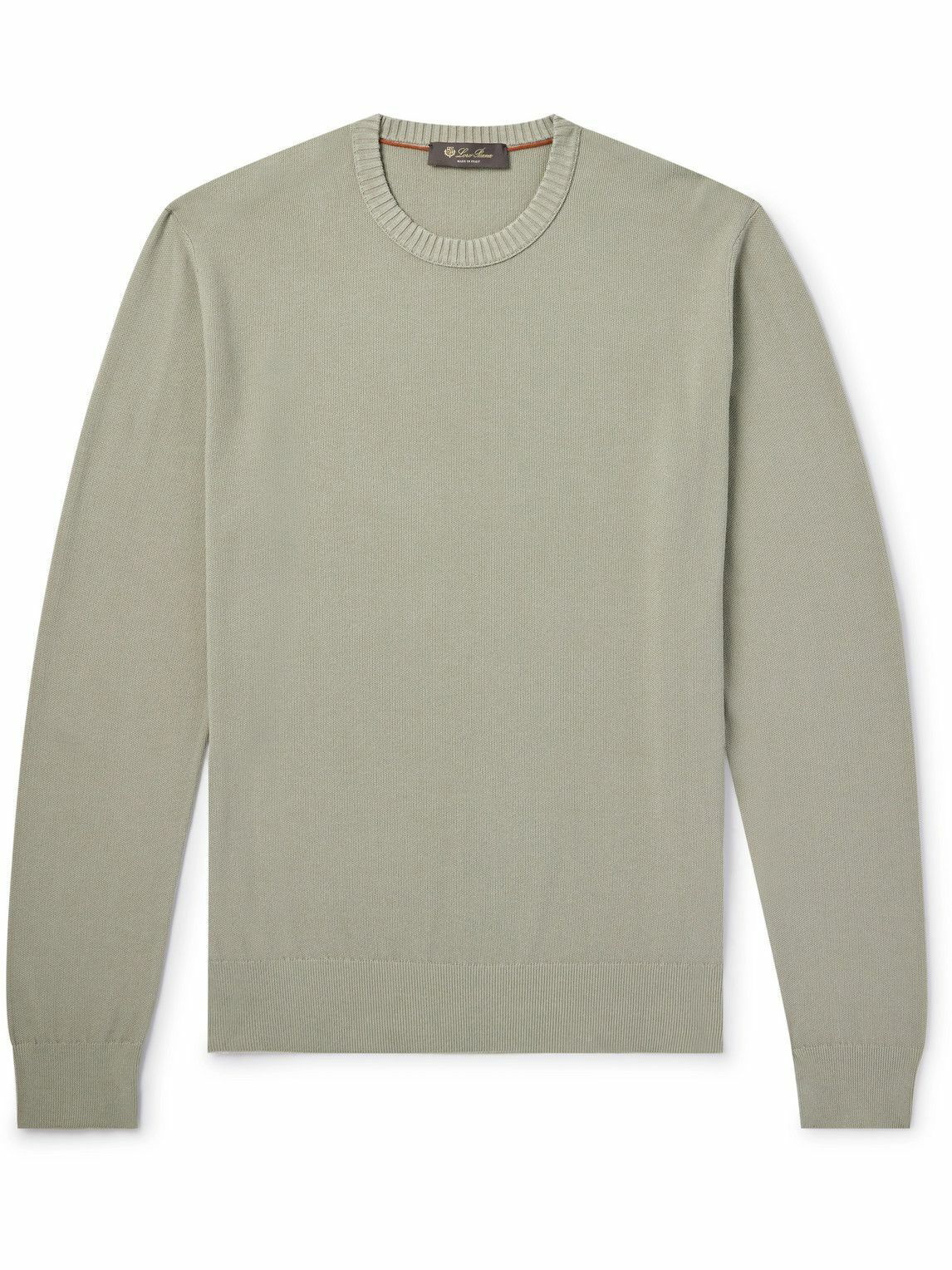 Photo: Loro Piana - Cotton and Silk-Blend Piqué Sweater - Green