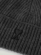 AMI PARIS - Logo-Appliquéd Ribbed Virgin Wool Beanie