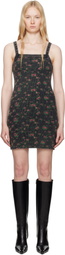 Alexander Wang Black Floral-Print Waffle Knit Minidress