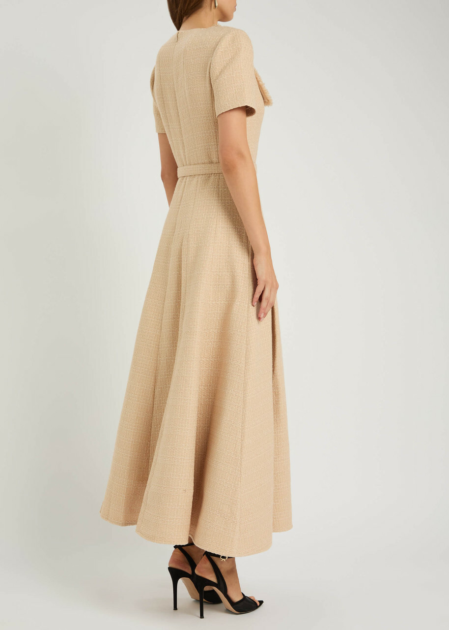 Roland Mouret Belted Bouclé Maxi Dress Cream