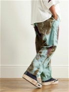 KAPITAL - Easy Straight-Leg Printed Cotton-Poplin Drawstring Trousers - Blue