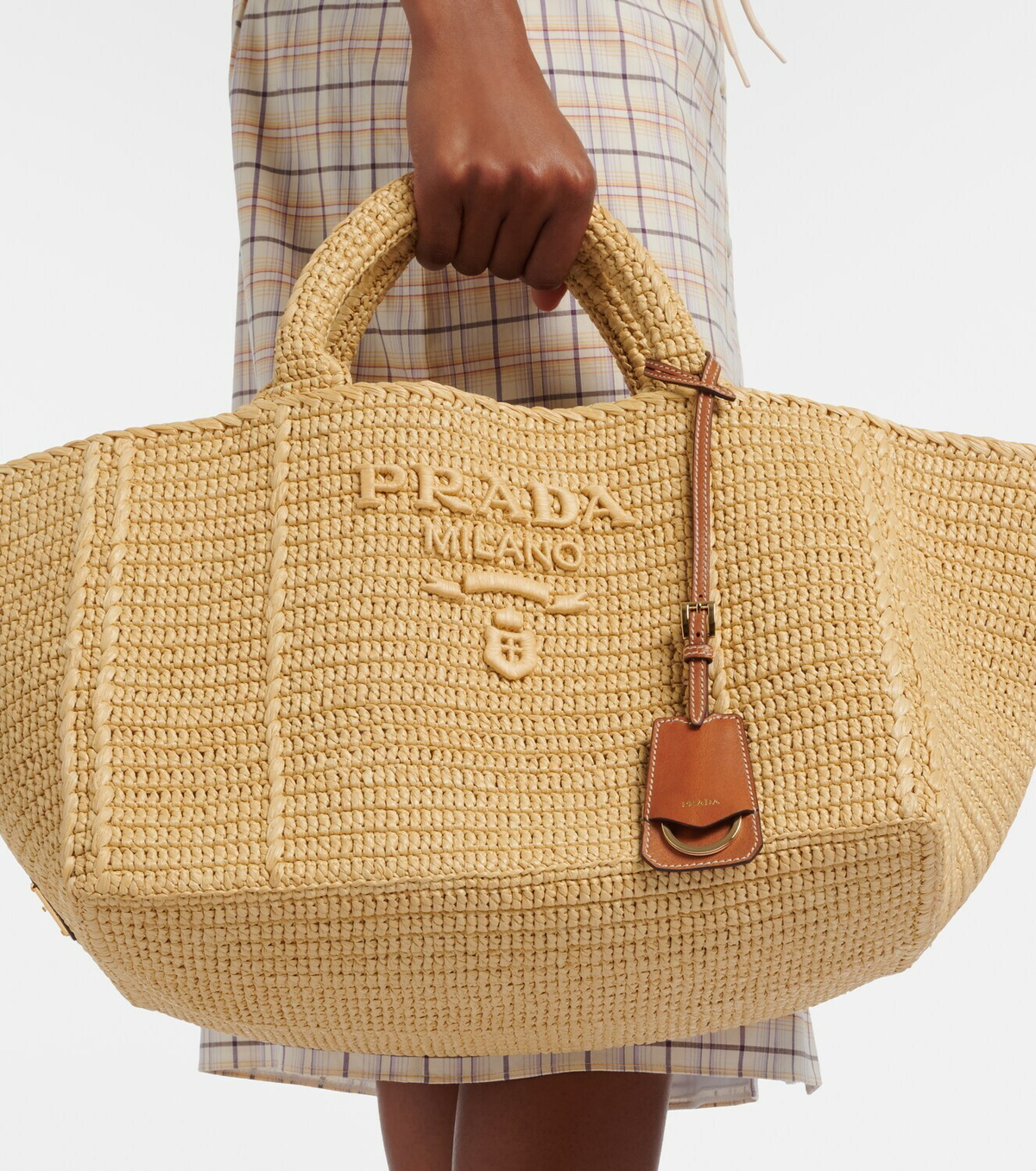 Prada Medium raffia-effect shopper
