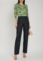 Alice + Olivia Carson Floral Cropped Cotton-blend Cardigan Green