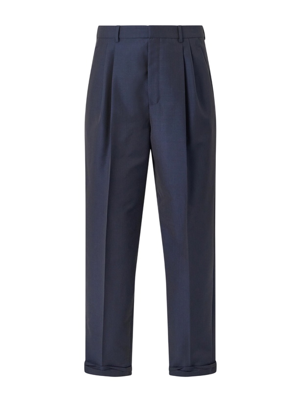 Photo: SAINT LAURENT - Tapered Pleated Wool and Mohair-Blend Trousers - Blue