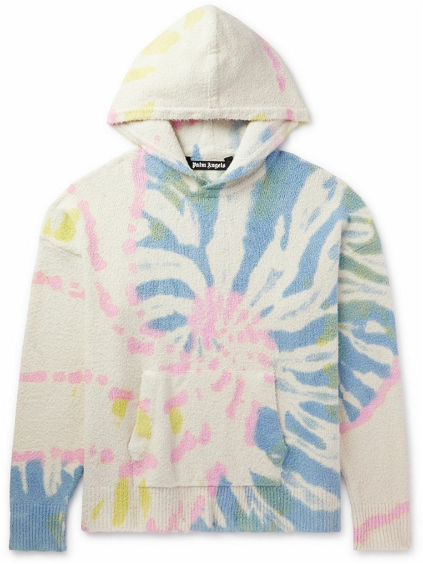 Photo: Palm Angels - Tie-Dyed Brushed Cotton-Blend Jersey Hoodie - Neutrals