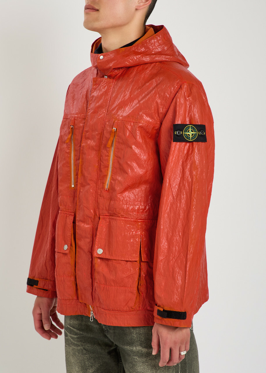 Stone Island Slick Hooded Nylon-tela Jacket Orange
