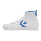 Converse White and Blue Leather Pro Mid Sneakers