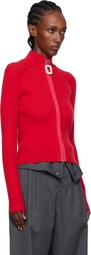 JW Anderson Red Fitted Zip Up Sweater