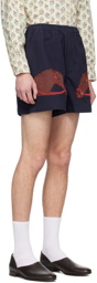 Bode Navy Pony Appliqué Shorts