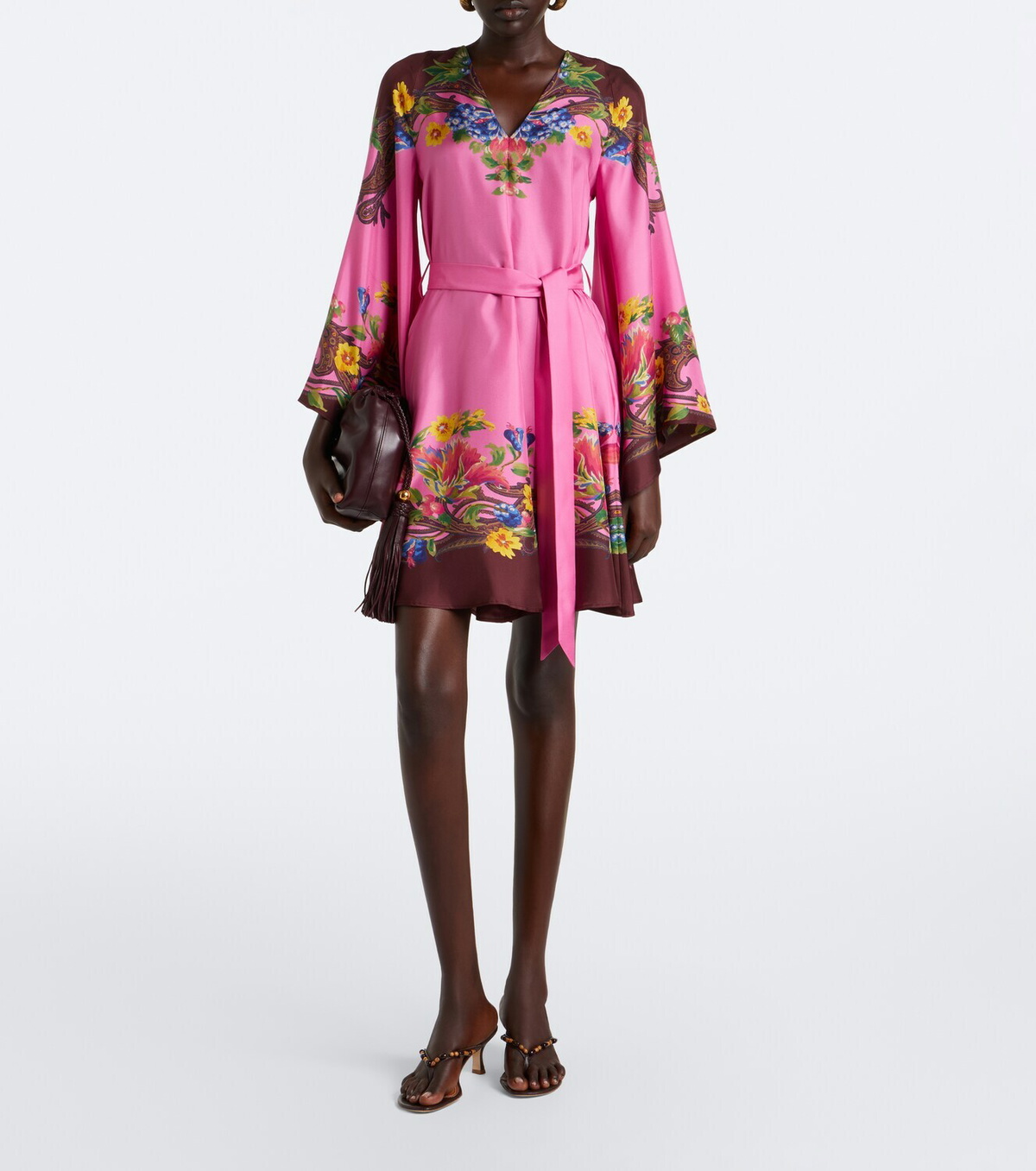 Etro Belted floral silk satin minidress